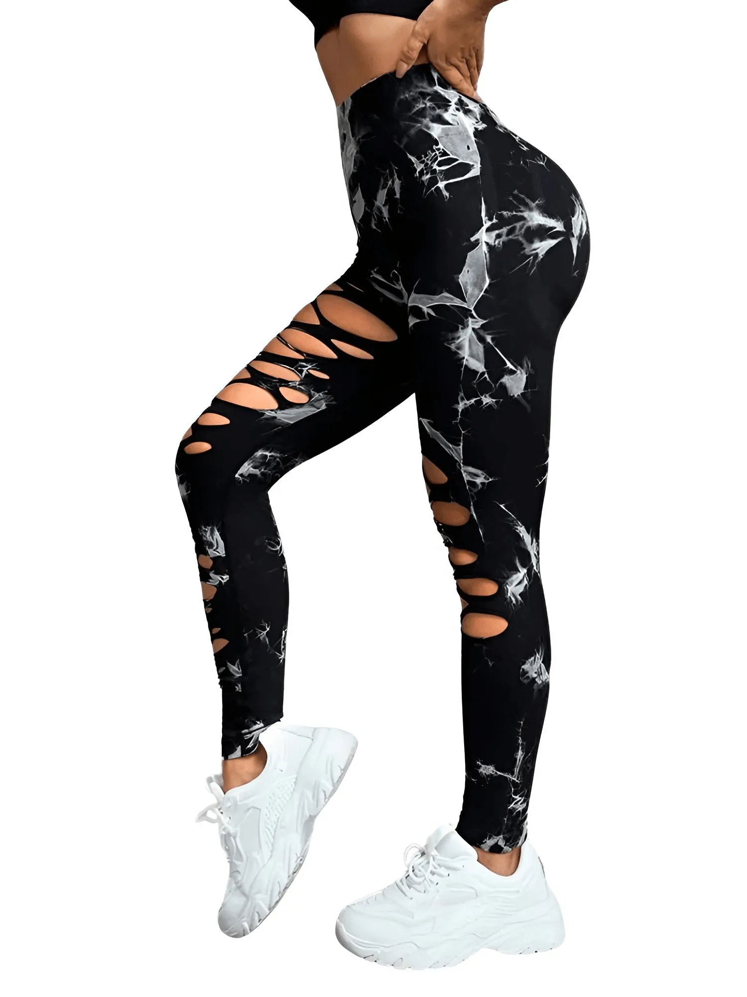 Sexy Ripped Tie Dye Leggings Women Seamless Leggings High Waist Hip Lifting Stretchy Sports Fitness Running Yoga Tights