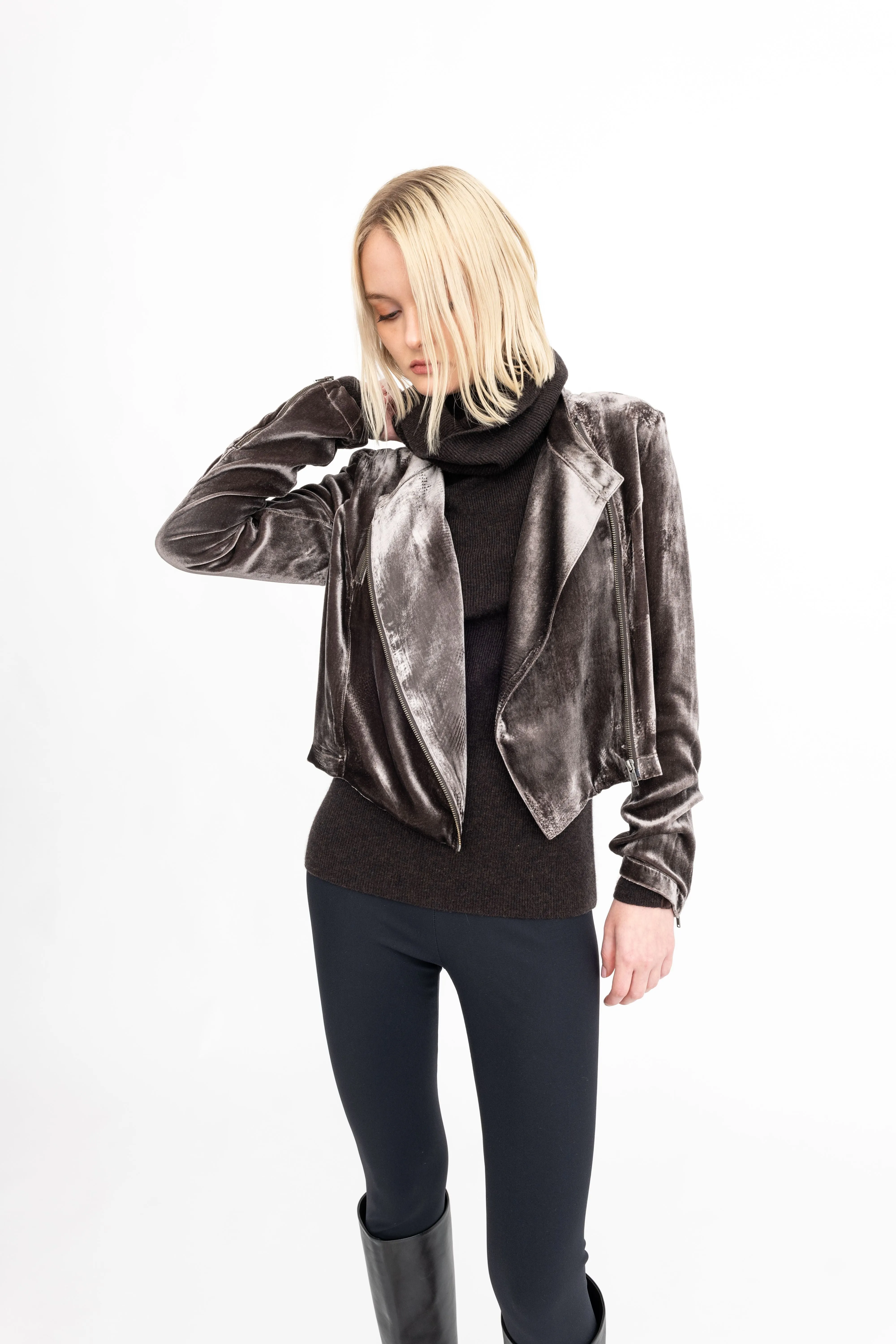 Silk Velvet Moto Jacket - AVERY H24