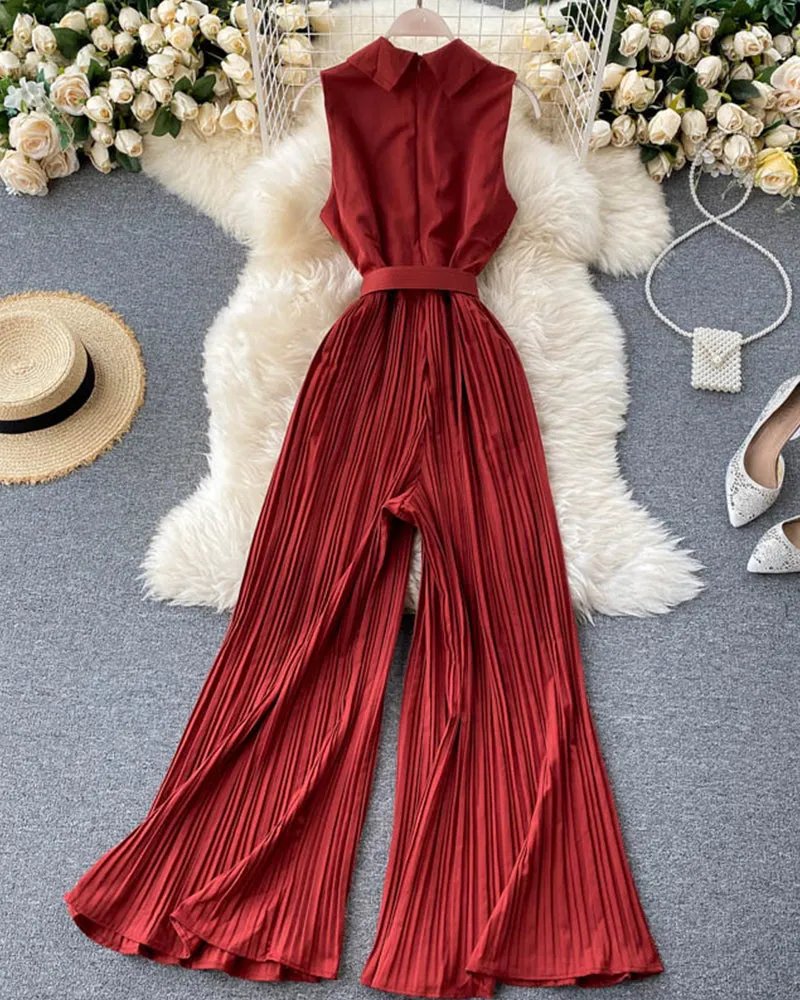 Stylish v-neck sleeveless jumpsuit    S100