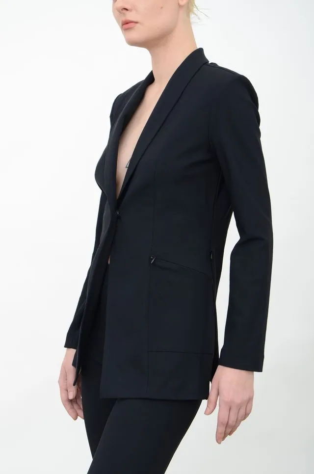 Tech Stretch Shawl Collar Blazer with Utility Pockets - VALBELLA CORE