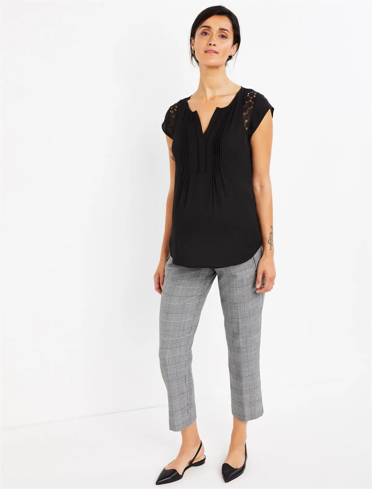 The Curie Secret Fit Belly Twill Slim Ankle Maternity Pant in Plaid