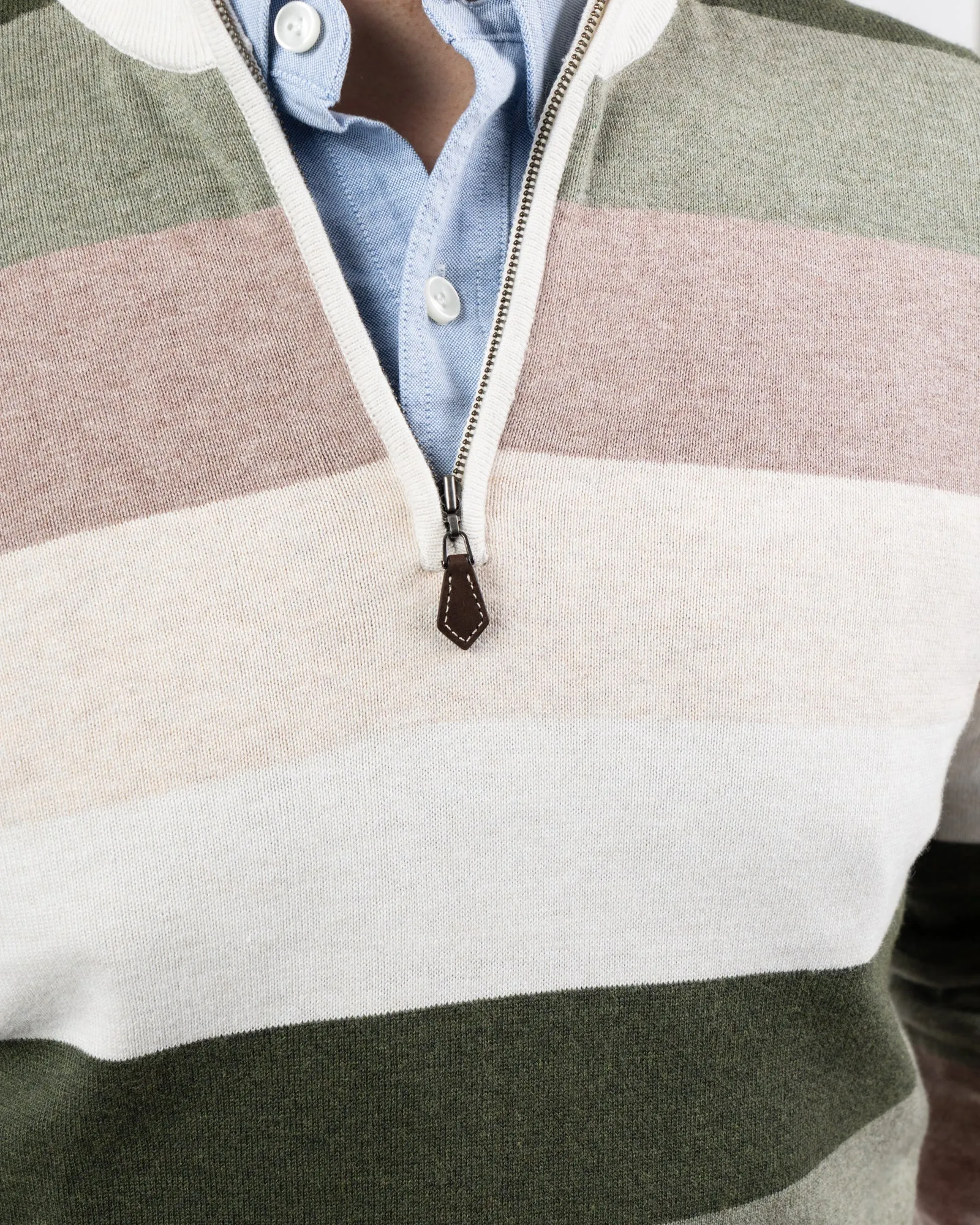 Trowbridge Earthtone Stripe 1/4 Zip Cotton/Cashmere Sweater