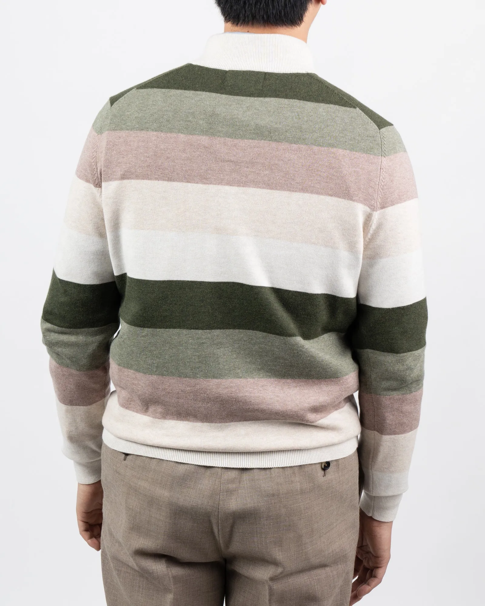 Trowbridge Earthtone Stripe 1/4 Zip Cotton/Cashmere Sweater