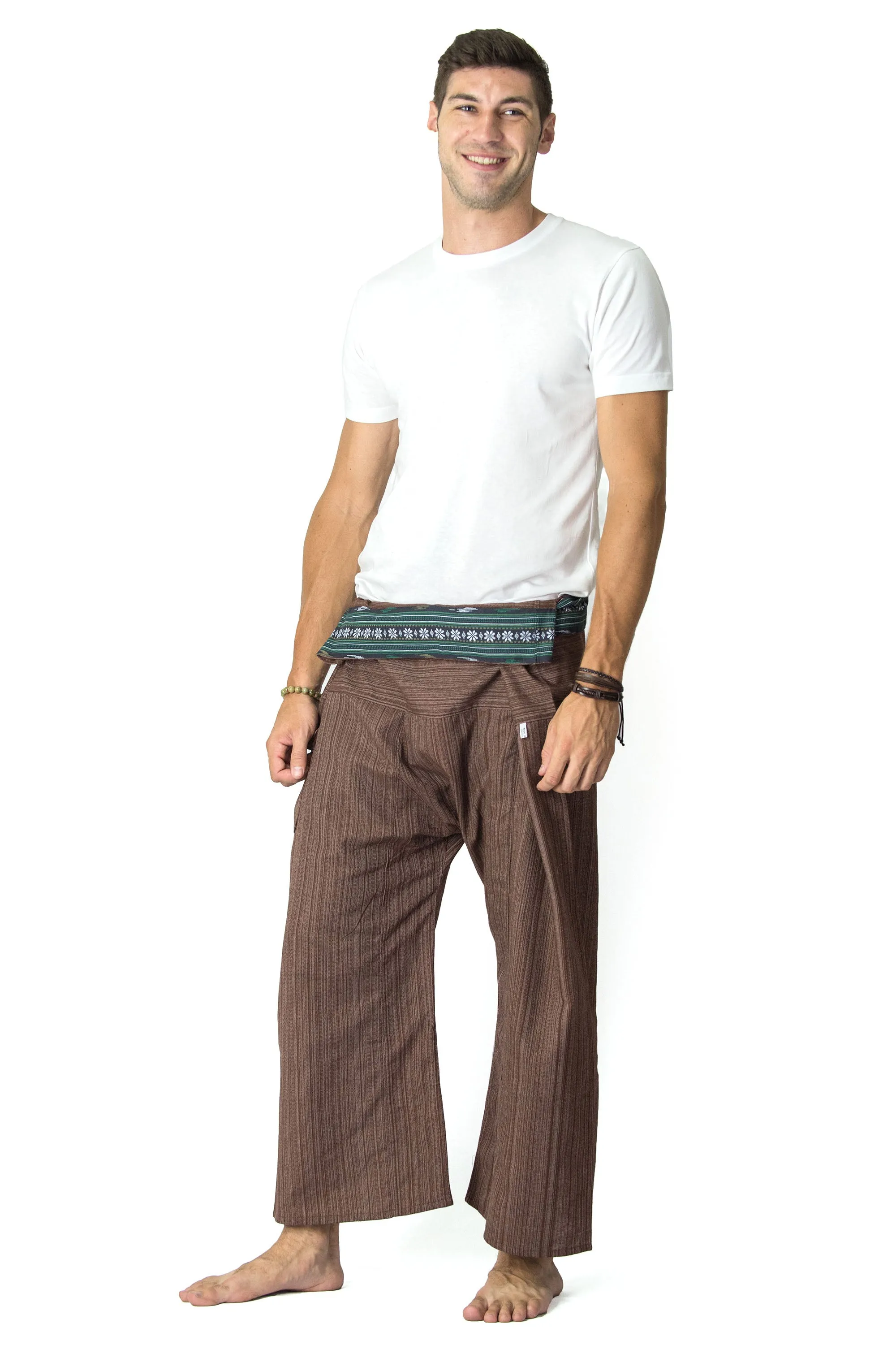 Unisex Pinstripe Thai Fisherman Pants in Brown