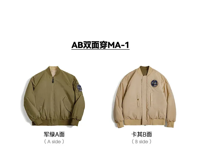 Vintage Reversible MA-1 Flight Jackets for Men - Cotton Padded Baseball Coat