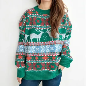 Wenkouban-Christmas Thanksgiving outfits_Soft Warm Oversized Deer Knitted Vintage Casual Christmas Christmas Sweater