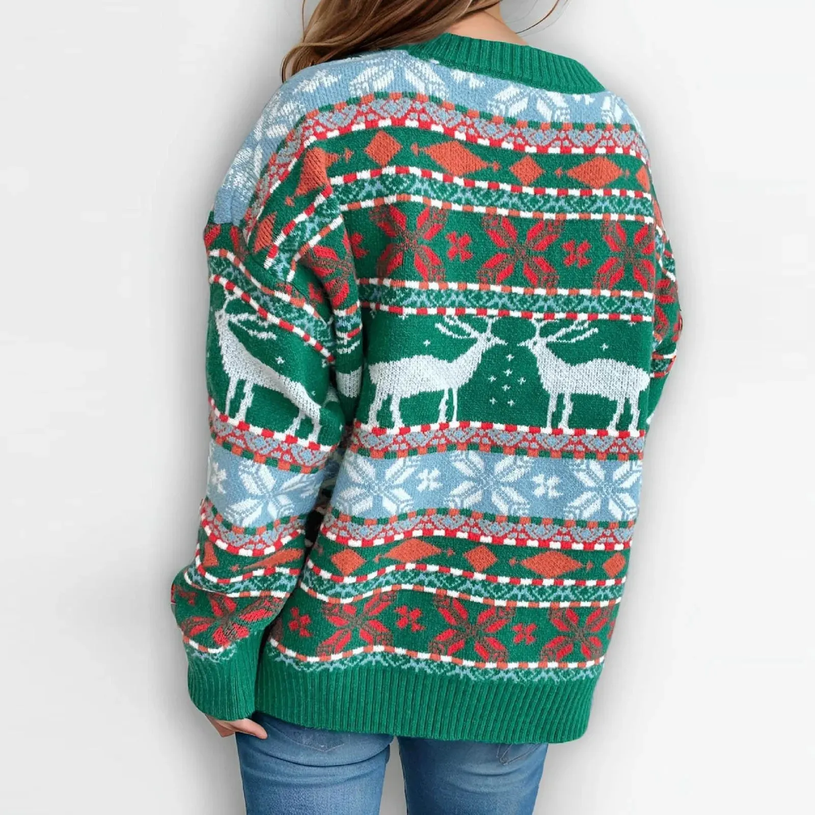 Wenkouban-Christmas Thanksgiving outfits_Soft Warm Oversized Deer Knitted Vintage Casual Christmas Christmas Sweater