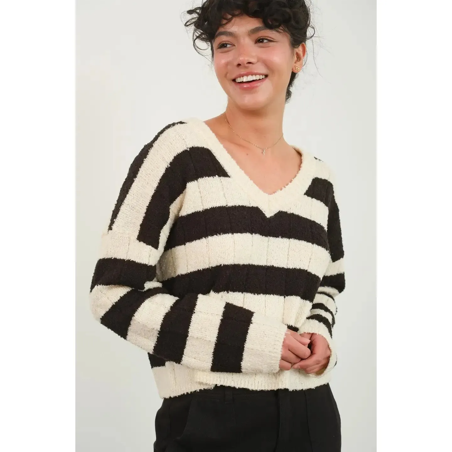 Wide Stripe Crop Sweater