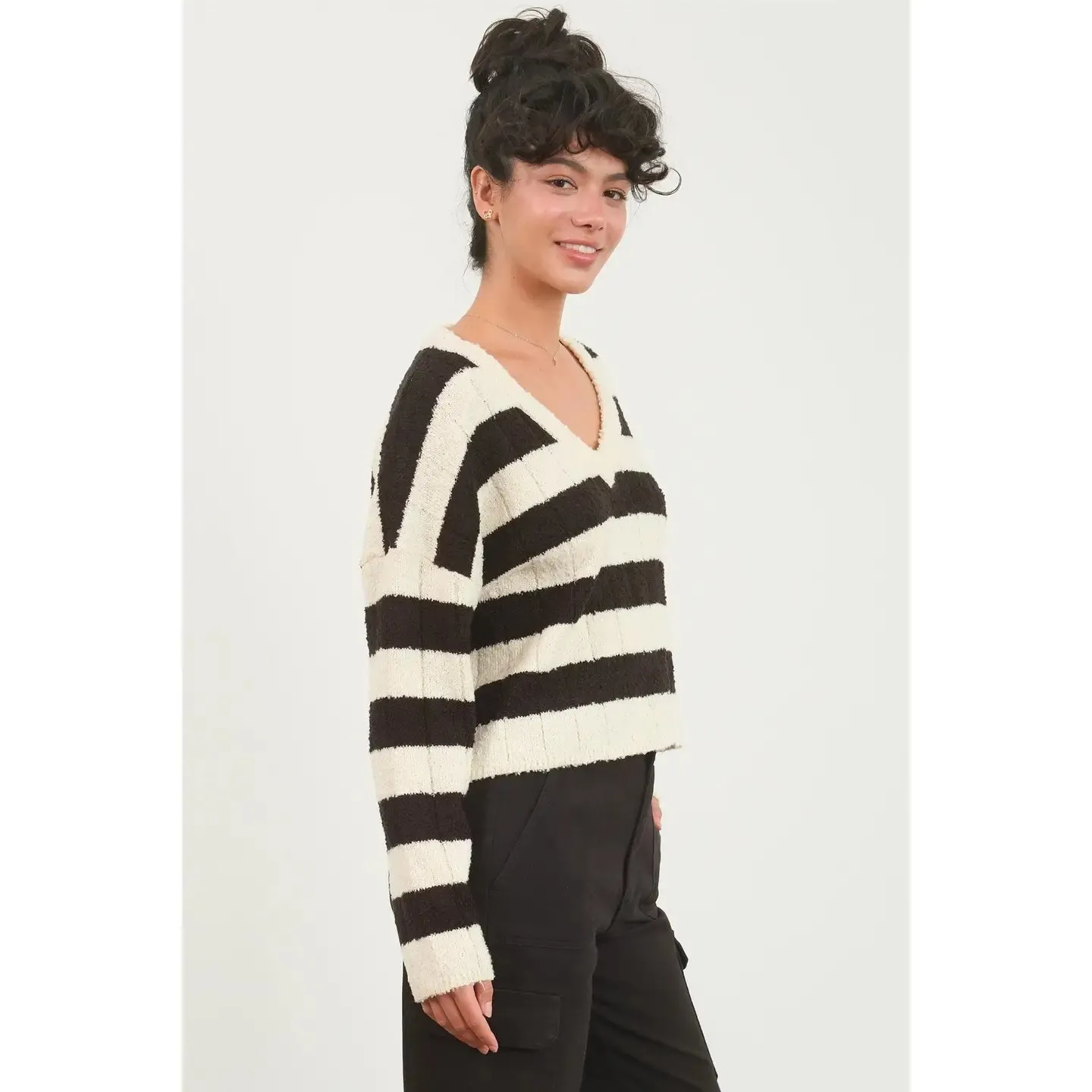 Wide Stripe Crop Sweater