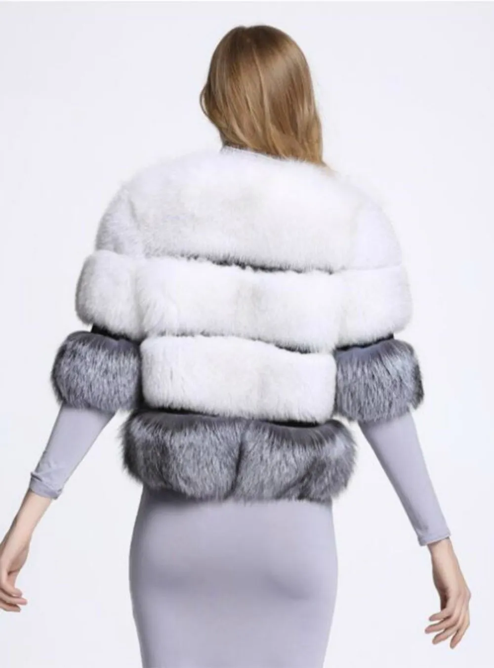 Women Faux Fox Fur Short Half Sleeve Coat Female