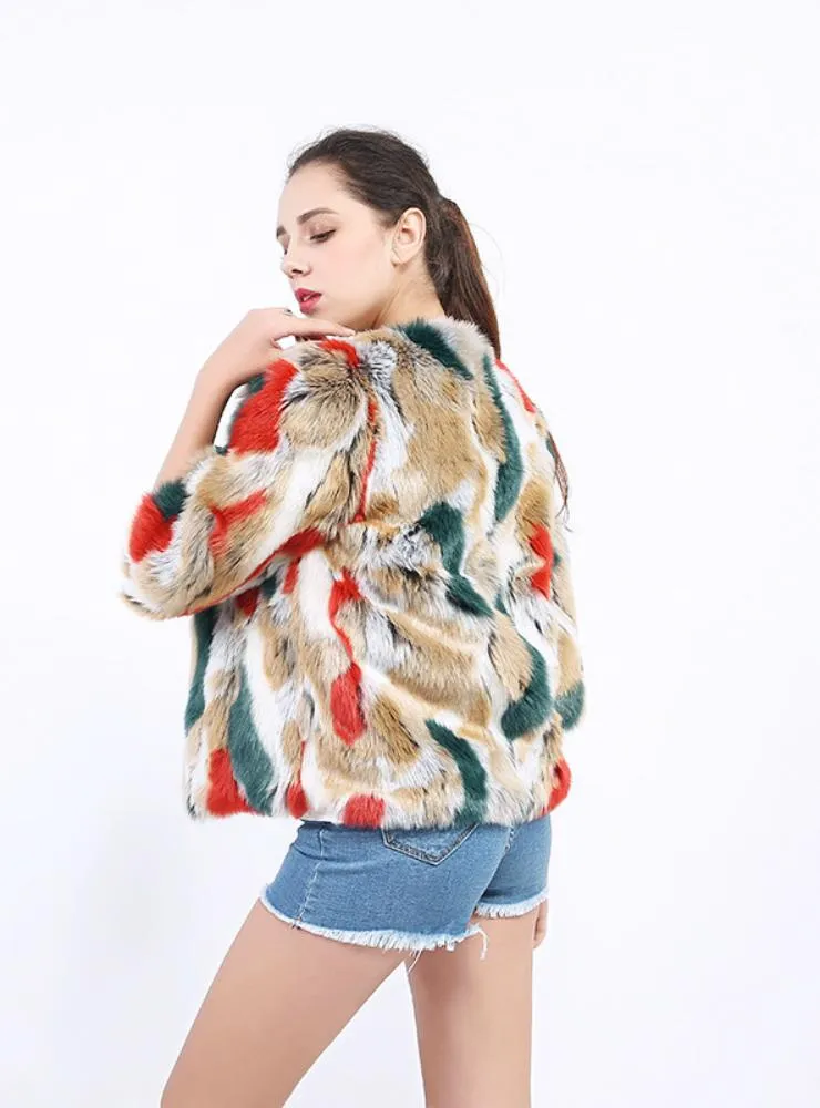 Women Fur Coat Fan Color Faux Fur Rabbit Fur Jacket