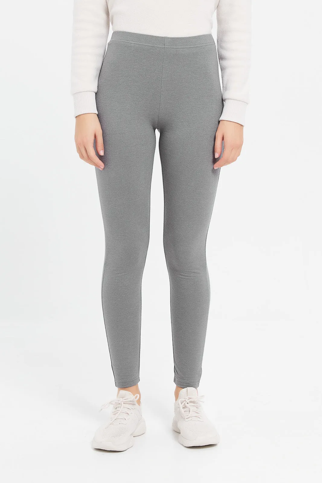 Women Grey And Pink Solid Leggings (Pack of 2)