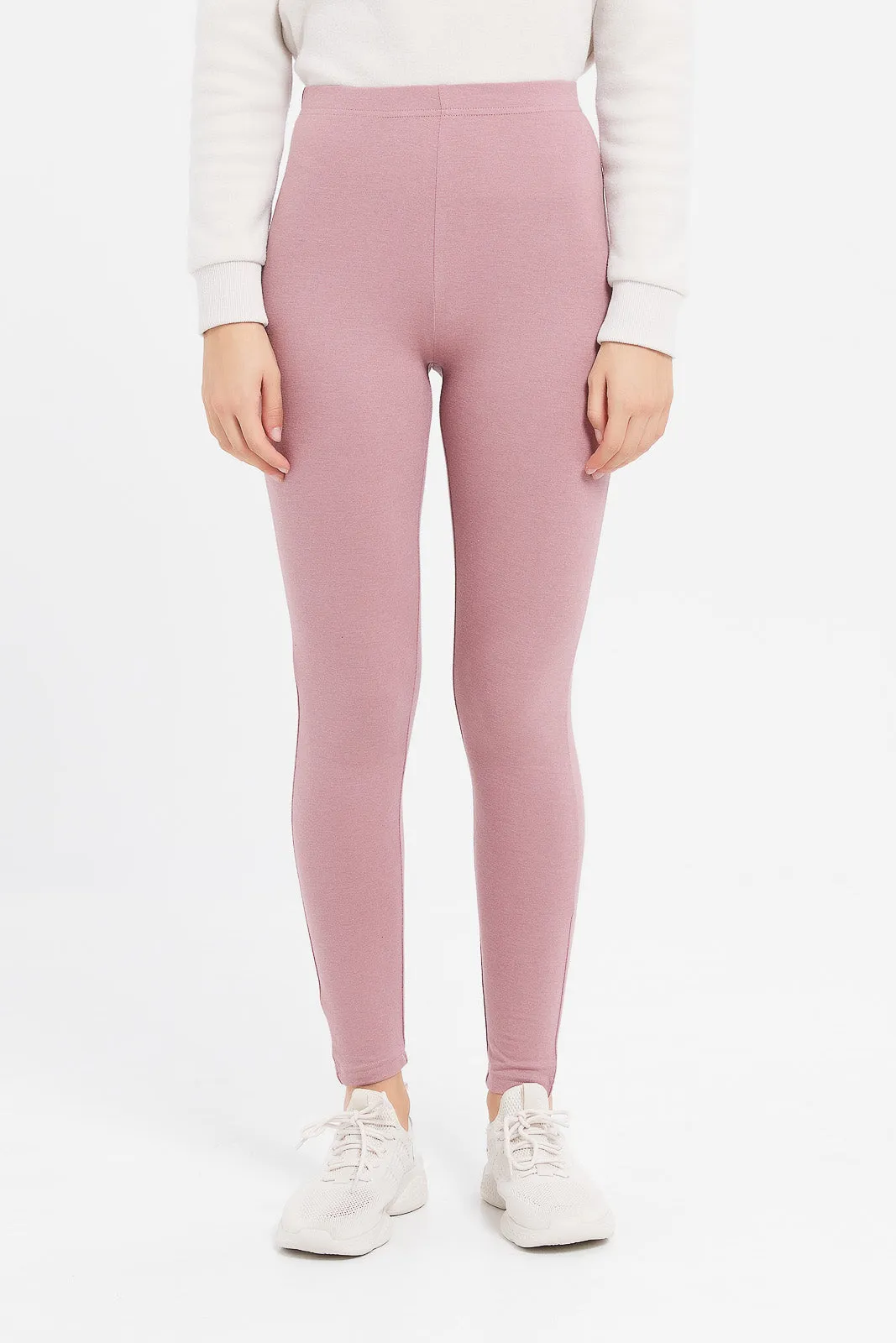 Women Grey And Pink Solid Leggings (Pack of 2)