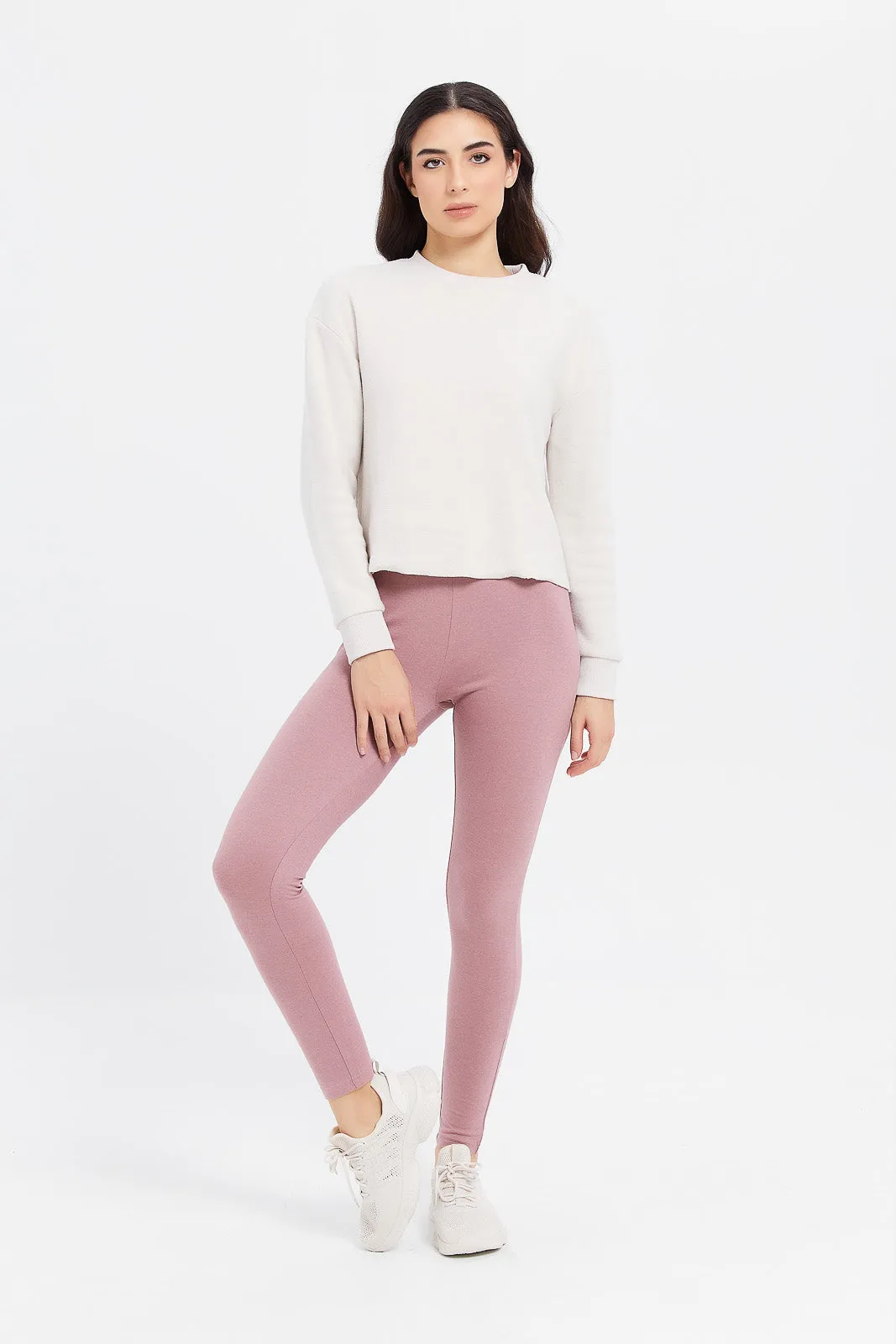 Women Grey And Pink Solid Leggings (Pack of 2)