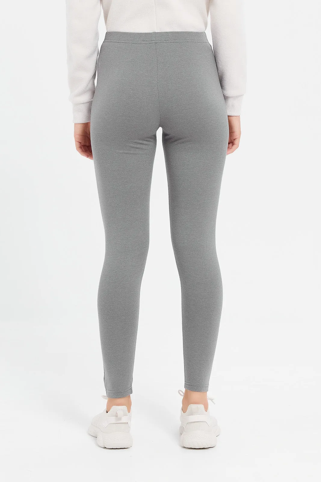 Women Grey And Pink Solid Leggings (Pack of 2)