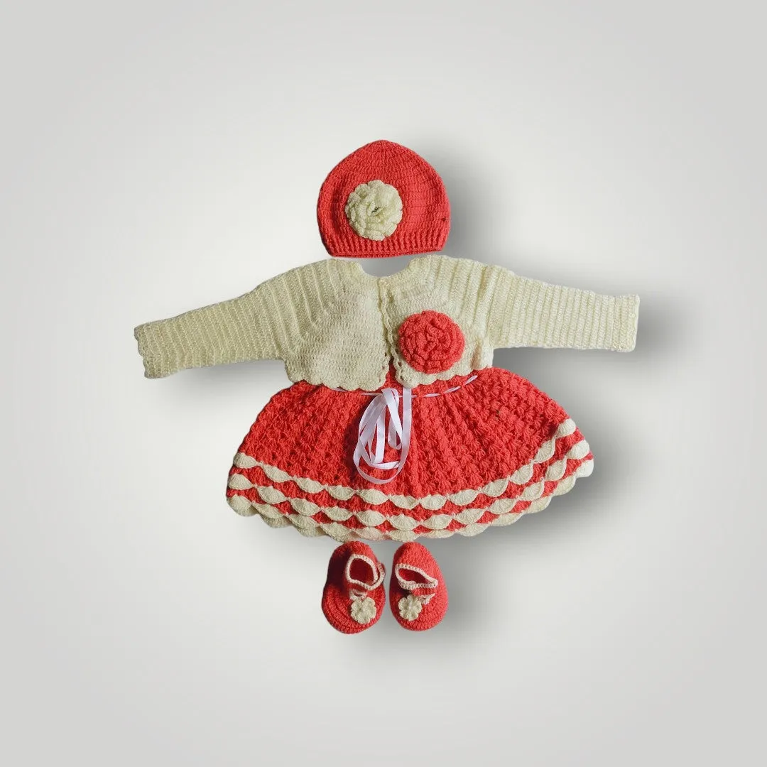 Woolen Frock and Cardigan Set - Graminarts Handmade Delight (0-18 Month)