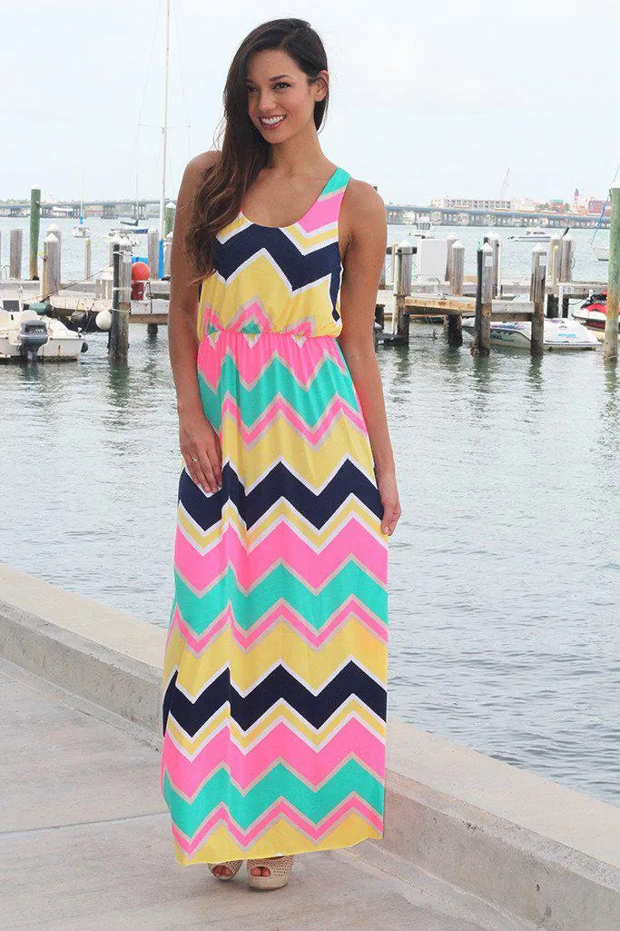 Yellow Multi Color Chevron Maxi Dress